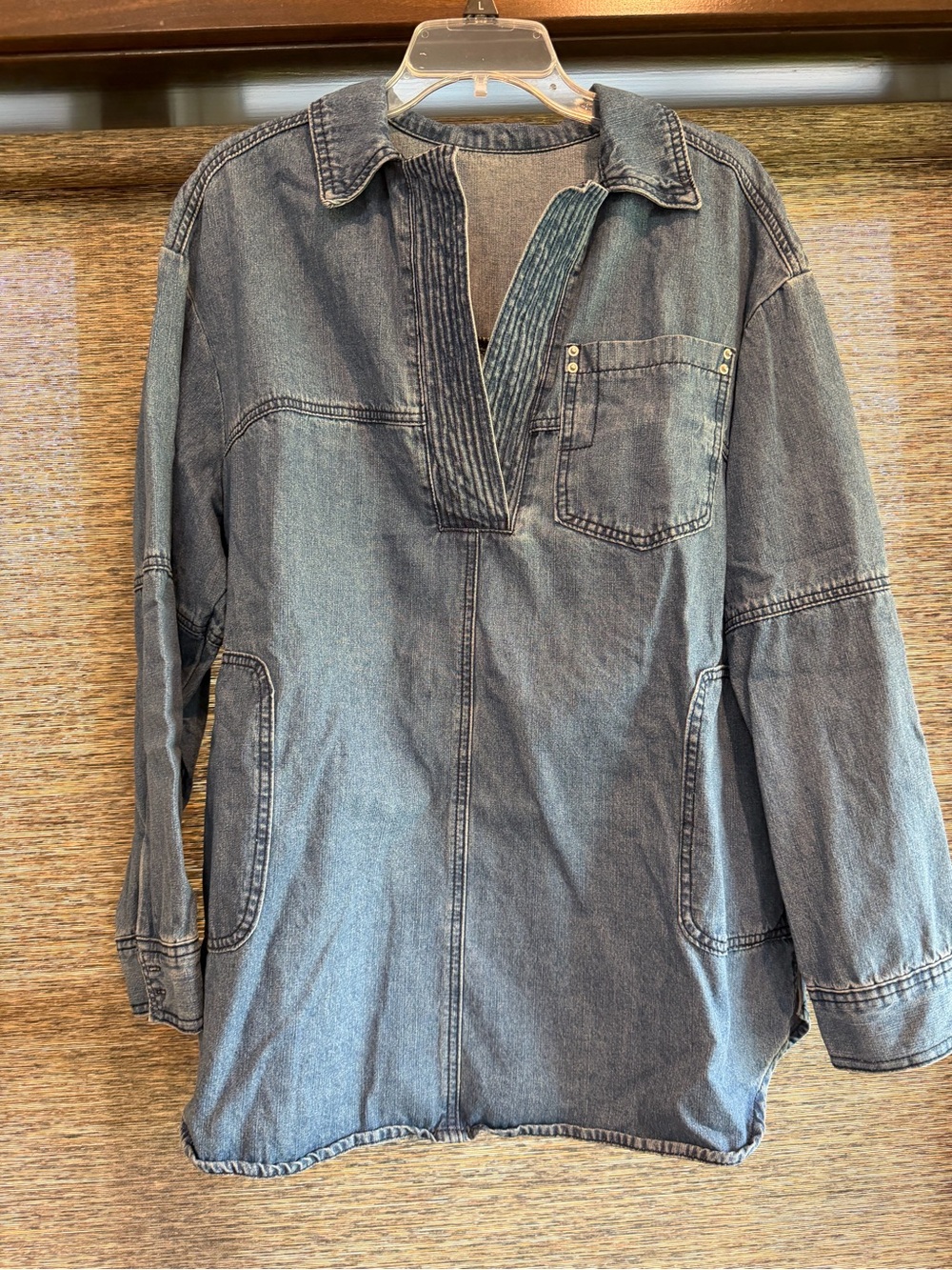 Washed Denim Tunic Top - Women's Gray Pullover
